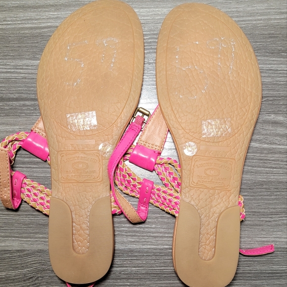 Lucky Brand Dabney Pink Tan Thong Sandals size 8 Womens shoes T Strap - Picture 2 of 9